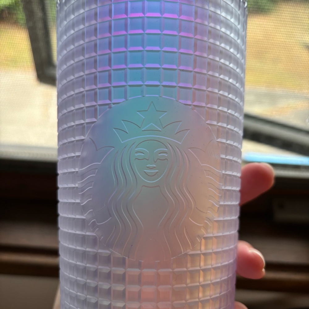 NWT Starbucks 2022 Spring Soft Touch White Unicorn Grid Iridescent Tumbler - Picture 2 of 9